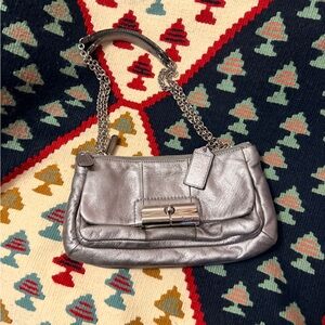 Coach Kristin Metallic Silver Leather Shoulder Bag